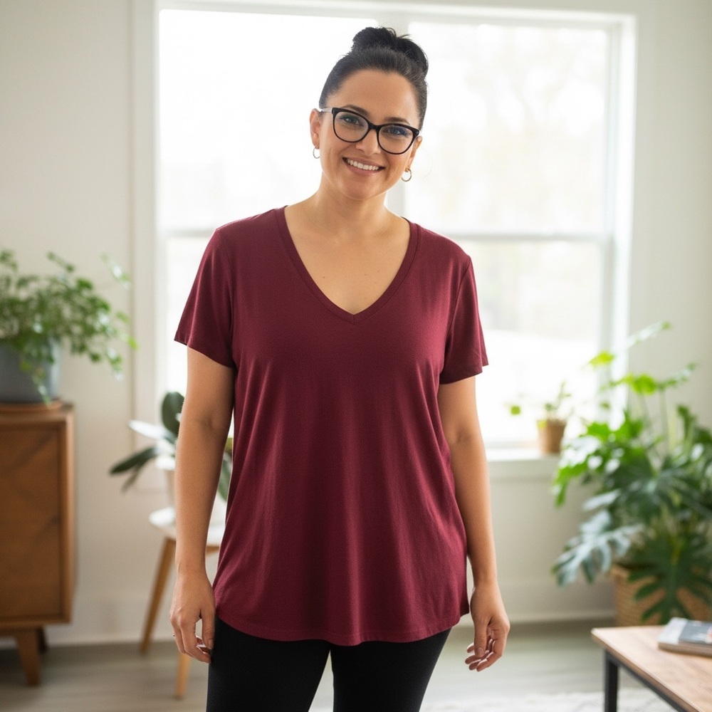 J. Crew Deep Red V-Neck Short Sleeve Tee